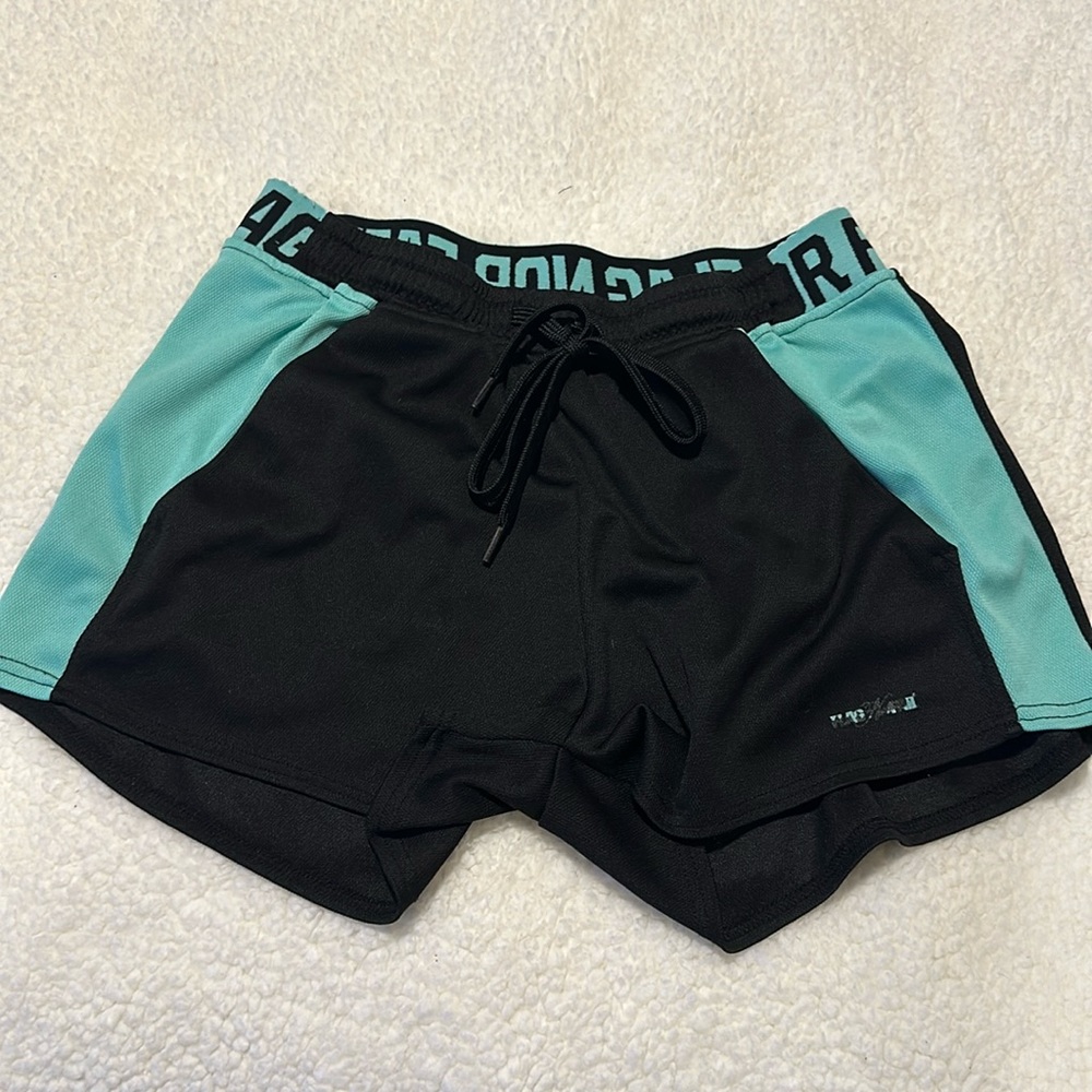 Black and teal athletic shorts